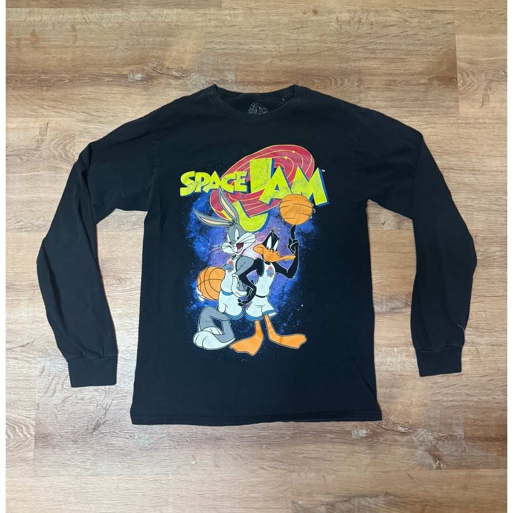 Space Jam Long Sleeve Bugs Bunny Daffy Duck‎ Black T-Shirt Men's Size S